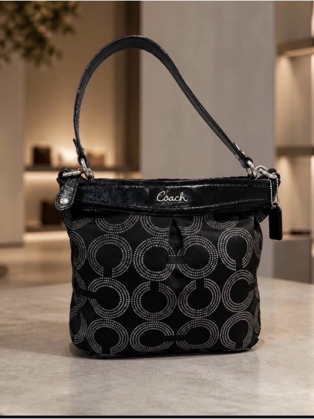 Coach Black Circular Pattern Shoulder Bag